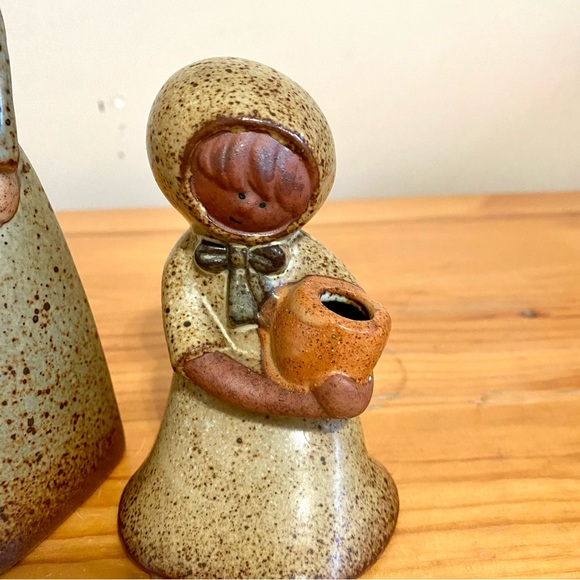 Vintage Stoneware Mother Daughter Pottery Vase Set Flower Bud Dried Mid-Century - Picture 2 of 7